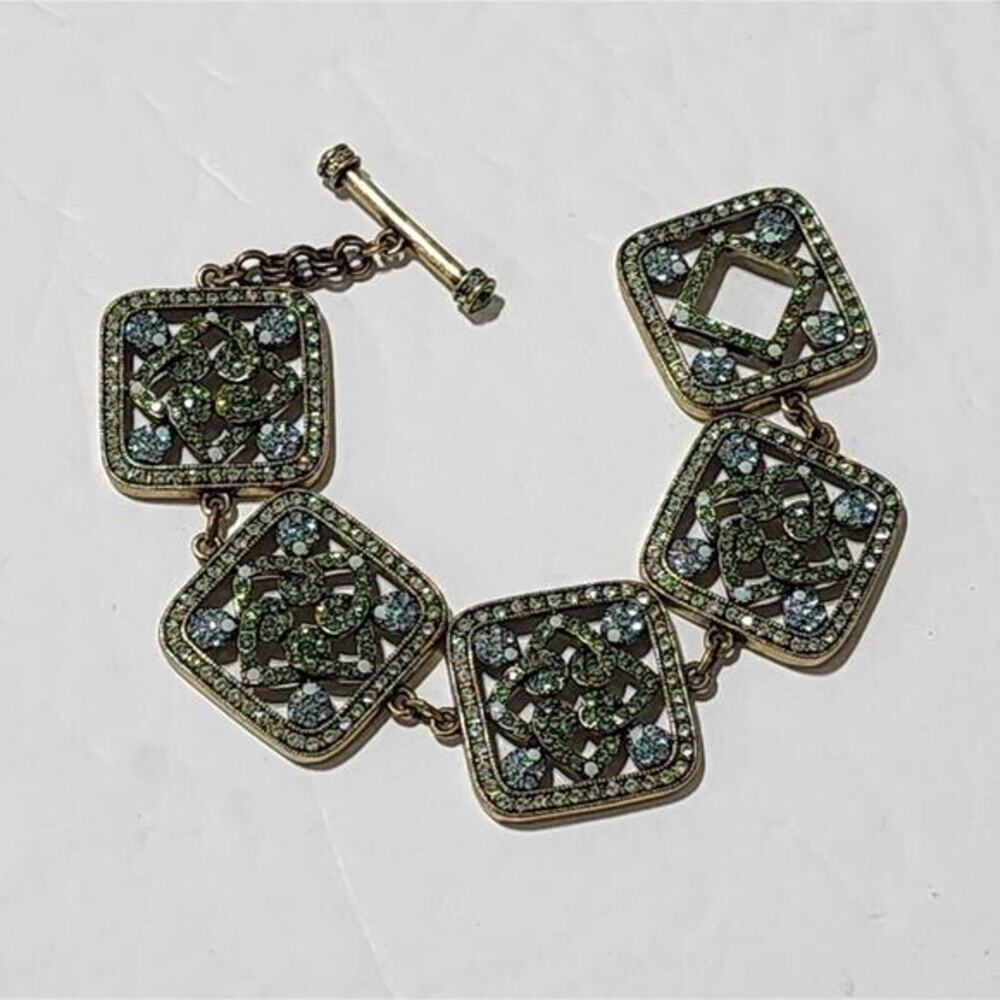 Heidi Daus Asian Artistry crystal deco green blue jeweled toggle clasp‎ bracelet